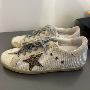 Women’s size 37 Golden Goose Super-Star sneakers in mesh with leopard-print star